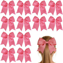 Nœuds pour cheveux en satin rose pour filles, 20 cm, lot de 12