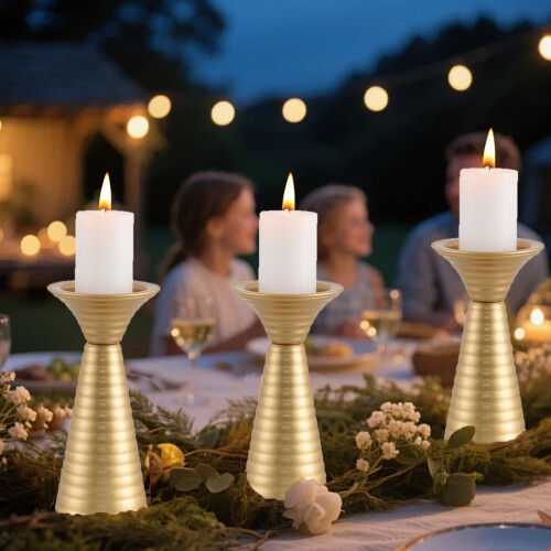Gold Threaded Metal Candlestick Holder – 1 Pack