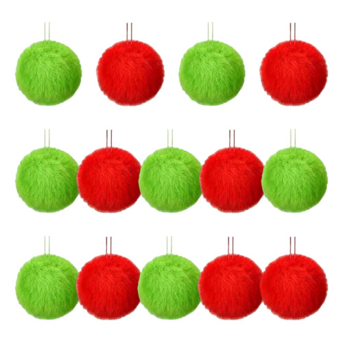 Set di 16 ornamenti natalizi verdi e pelosi