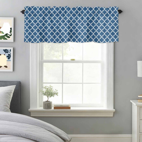 Dark Blue Moroccan Plaid Valance 42 x 18 in