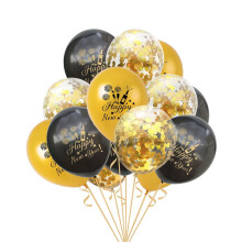 New Year Latex Balloon Set – Black, Gold & Confetti