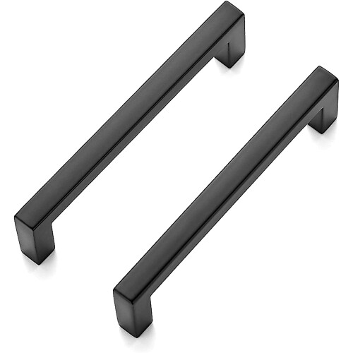Matte Black Square Bar Drawer Handles 96mm Centre