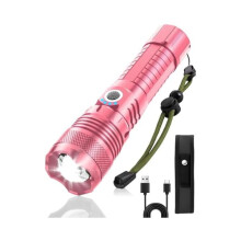Torcia tattica a LED rosa, ricaricabile, 5 modalità