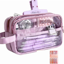 Estuche para lápices Kawaii transparente de 5 capas color beige