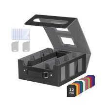 Trading Card Storage Box with Window Magnetic Deck Box with Handle, Deck Case with Dividers & Color Labels Black+Gray