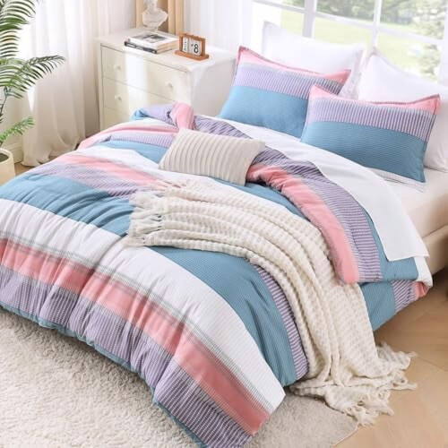 Twin XL comforter set pink purple blue 2-piece