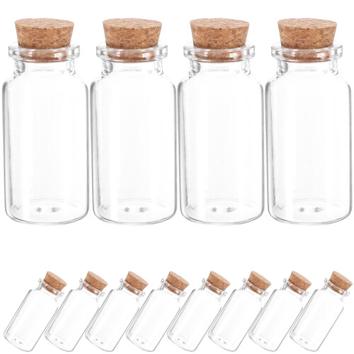 Mini Glass Vials with Cork Stoppers, Transparent, 12 pcs