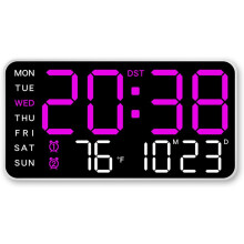 LED Wall Clock with Date Week Temp Humidity Purple White