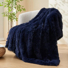 Fuzzy Faux Fur Throw Blanket Dark Navy 50x60 in