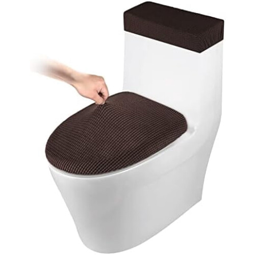 Stretch-WC-Deckel- und Spülkastenabdeckungsset im Jacquard-Karomuster