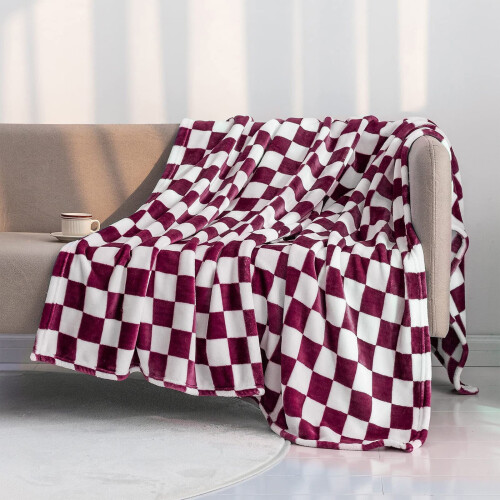 Checkered Flannel Blanket, Black and White, 100 x 70 cm