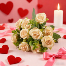 Centre de table bouquet de fleurs artificielles beige