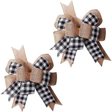 Zwart-wit geruite jute strikken, 2 stuks, 12 x 9,4 inch