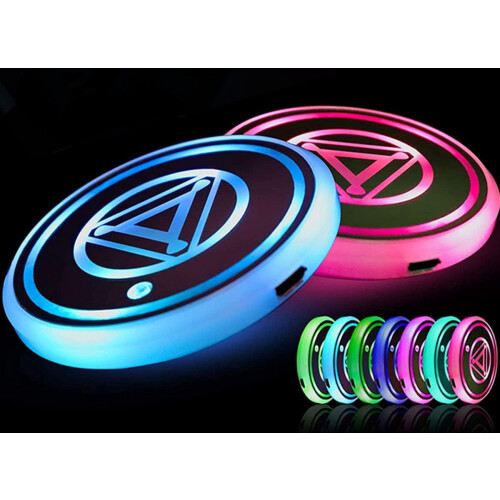 LED Car Cup Coasters 68mm 7-Color USB Powered