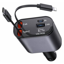 100W výsuvná nabíječka do auta 4 v 1 se 2 USB porty a