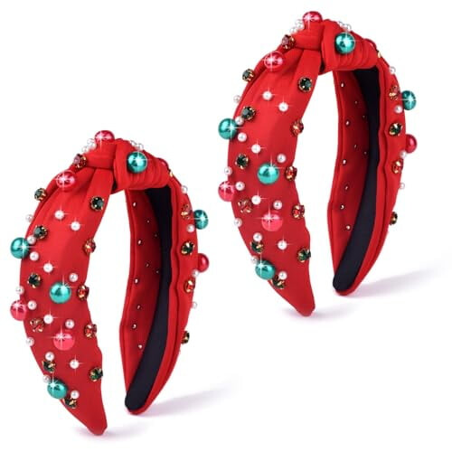 Weihnachtsstirnband, rotes Perlen-Strass-Haarband 2