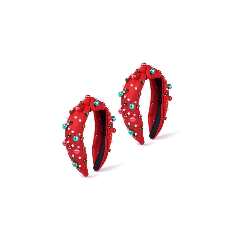 Christmas Headband Red Pearl Rhinestone Beaded Hairband 2