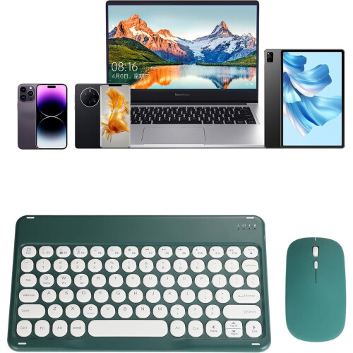 Ultra Slim Retro Bluetooth Keyboard & Mouse Combo – Rechargeable, Mini, Compatible with iPhone, Windows, Android, Tablet, Smartphone (Pink) 1