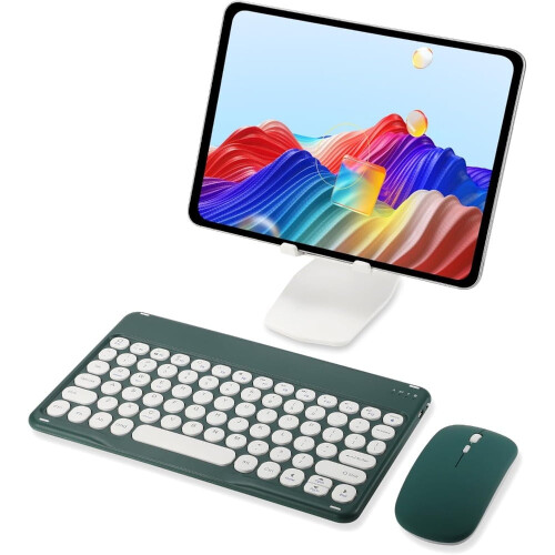 Ultra Slim Retro Bluetooth Keyboard & Mouse Combo – Rechargeable, Mini, Compatible with iPhone, Windows, Android, Tablet, Smartphone (Pink) 2