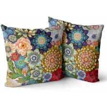 Fodere per cuscini decorativi in velluto con motivo floreale boho, 40x40 cm, set da 2