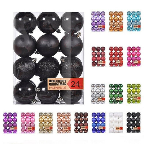 24pcs Black Christmas Tree Balls 4cm Shatterproof