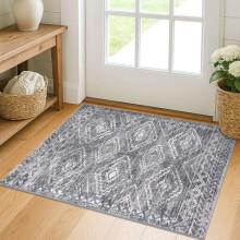 Boho entréteppe 6x90 cm grått sklisikkert maskinvaskbart