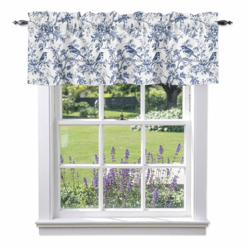 Vintage Bird Tree Branch Valance 54x18in White