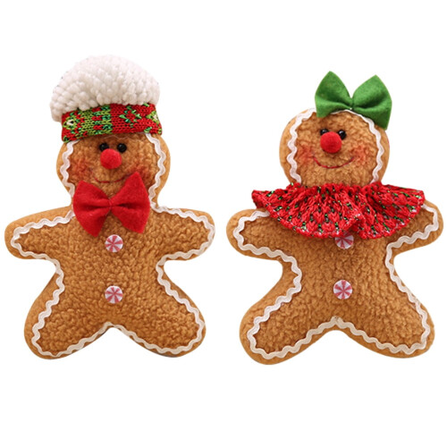 Brown Wool Felt Gingerbread Man Christmas Ornaments (2 pcs)