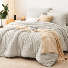 Twin XL comforter set beige seersucker 5-piece