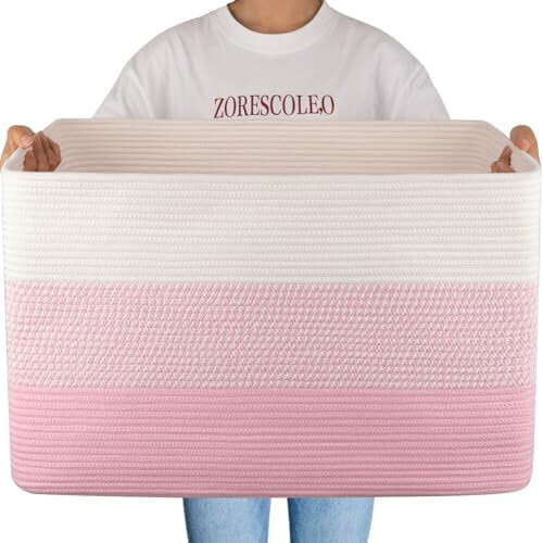 108L Cotton Rope Storage Basket, Rectangular with Handles