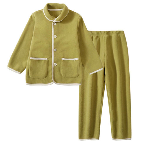 Barn Fleece Pyjamas Set Varma Vinterkläder 2 Delar