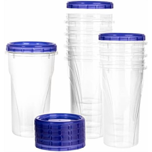 32 oz Clear Deli Containers with Blue Twist Lids (6 Pack)