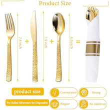 Gold Plastic Silverware Set with Napkins 50-Piece
