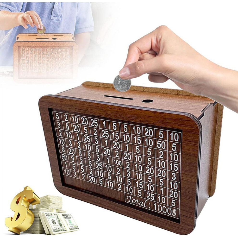 Wooden Cash Vault Savings Box With Counter And Target 9377112824215