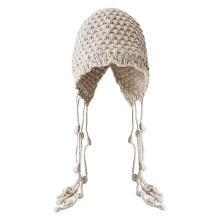 Woven Tassel Slouchy Beanie with Ear Flaps