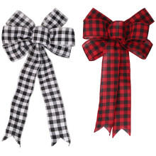 2 lazos navideños grandes – Cuadros rojos y negros-blancos, hechos a mano