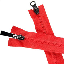 5# Cremallera de doble cursor de 80 cm con extremo abierto, color rojo, blanco y zafiro