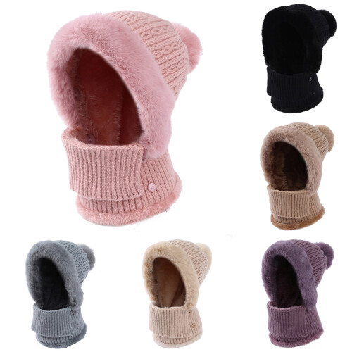 Women's Windproof Knitted Hat and Scarf Set with Fleece 1
