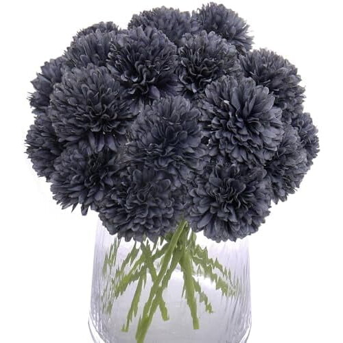 20pcs Artificial Chrysanthemum Ball Flowers Grey Black