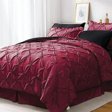 Burgundy twin comforter set with pintuck design 5 pieces