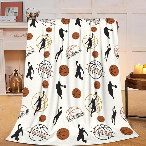 Manta de lã macia e aconchegante com estampa de basquete, 127 x 152 cm (50 x 60 polegadas).