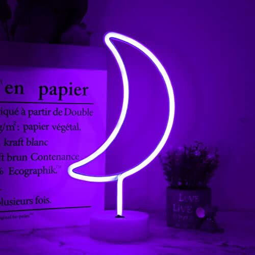 Purple Moon Neon Sign – USB or Battery Powered