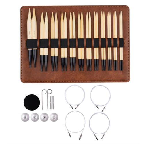 Interchangeable Bamboo Circular Knitting Needles Set with Case,Sizes 3.5mm-10mm, 12 Pairs, 4 Cables 1