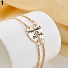 Damesarmband met gebroken hart en schakels, legering, goudkleurig, 2 stuks