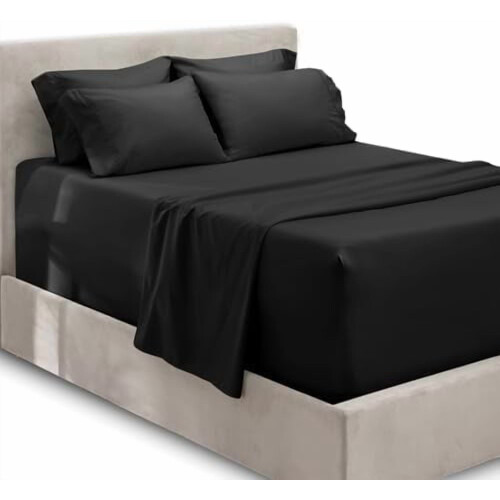 Ensemble de draps Queen à poches extra profondes, 6 pièces, noir