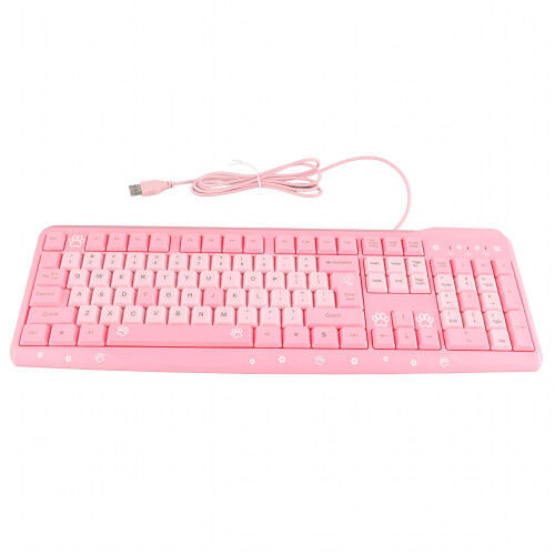 Clavier filaire USB ultra-fin rose dessin animé