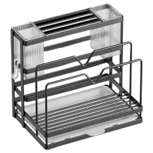 5-in-1 Wall Mounted Kitchen Organizer - Heavy-Duty Stainless Steel Utensil Holder 20lbs Capacity for Cutting Boards