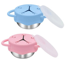 2 Pack Toddler Snack Containers -13.5oz Stainless Steel Snack Cups with Snowflake Silicone Lids & Handles
