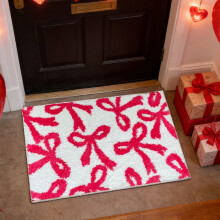 Valentine's Bow Rug 40x60cm Pink Plush Non-Slip Mat