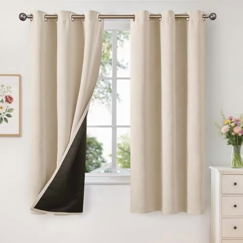 Blackout Thermal Curtains with Grommets, White, 2 Panels,